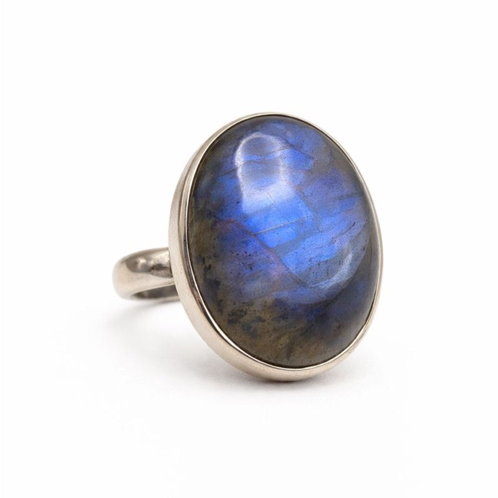 Oval Labradorite Adjustable Ring (S925)