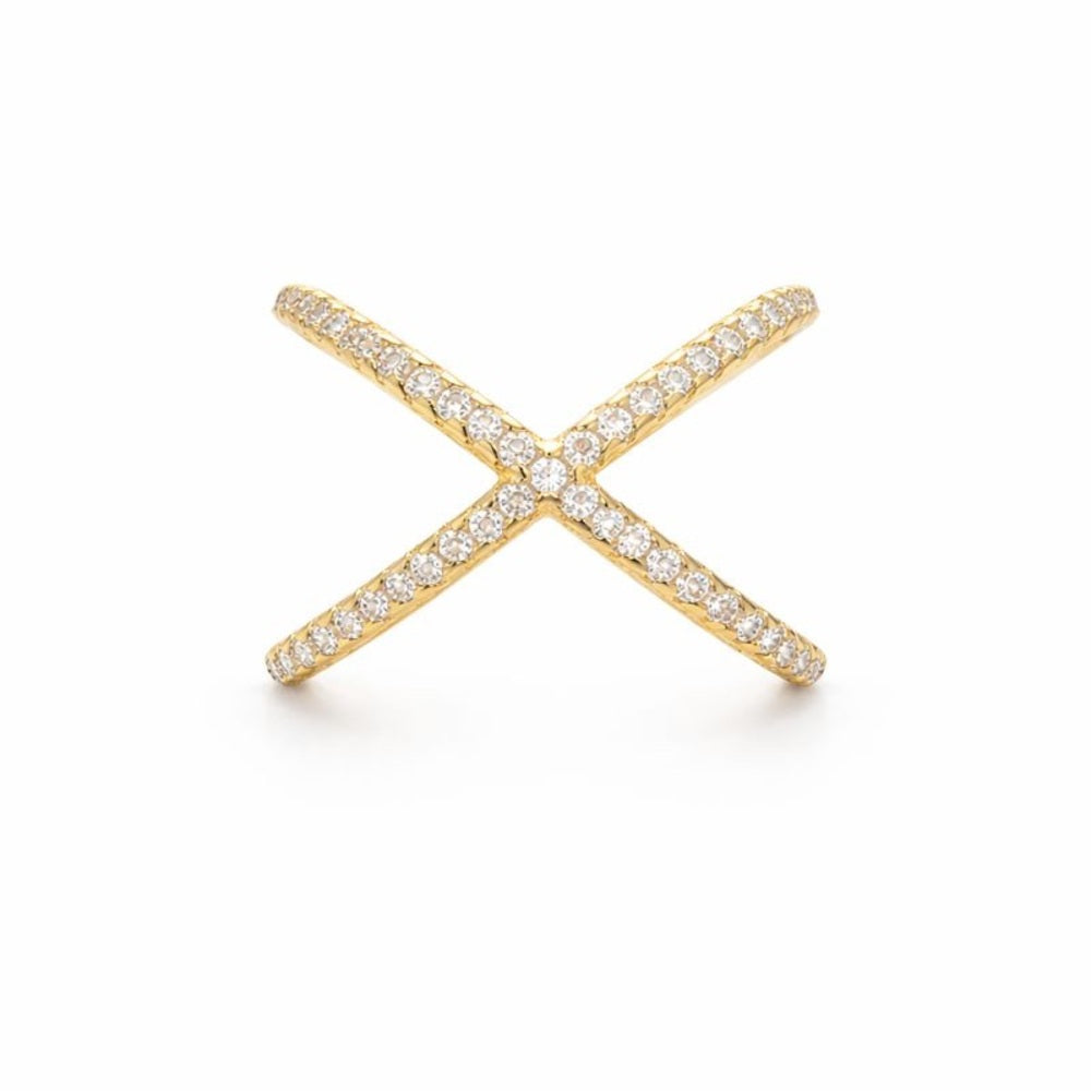 Gold Pavé X Ring (S925)