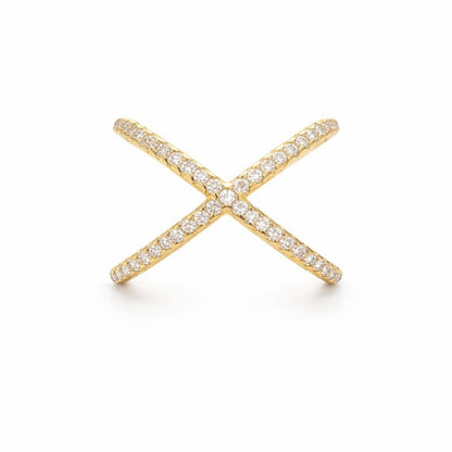 Gold Pavé X Ring (S925)