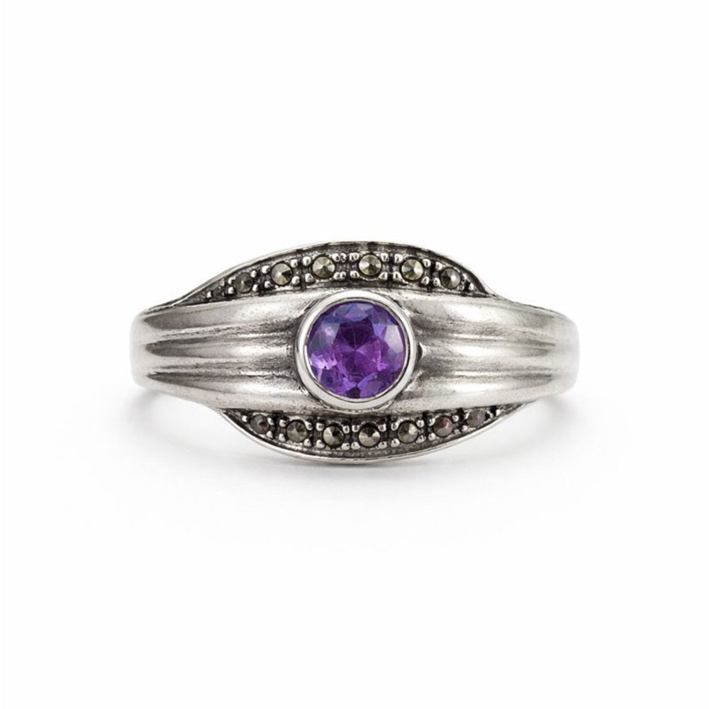 Purple Crystal & Marcasite Diamond Ring