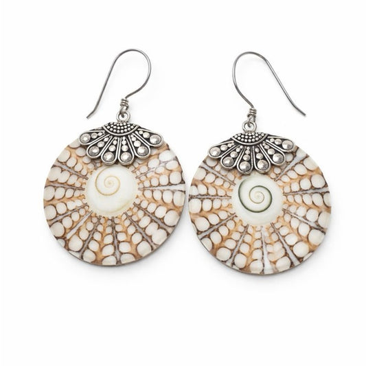 S925 Shiva Shell Dangle Disk Earrings