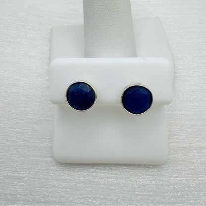S925 Round Faceted Lapis Stud Earrings