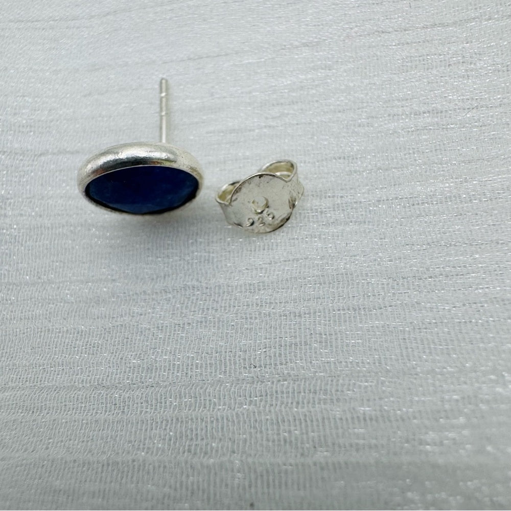 S925 Round Faceted Lapis Stud Earrings