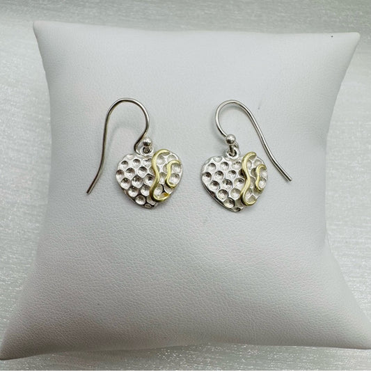 S925 Two Toned Heart Dangle Earrings