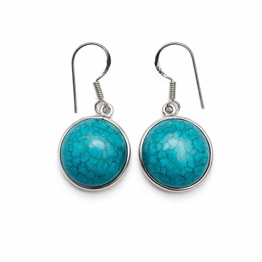 S925 Turquoise Round Dangle Earrings