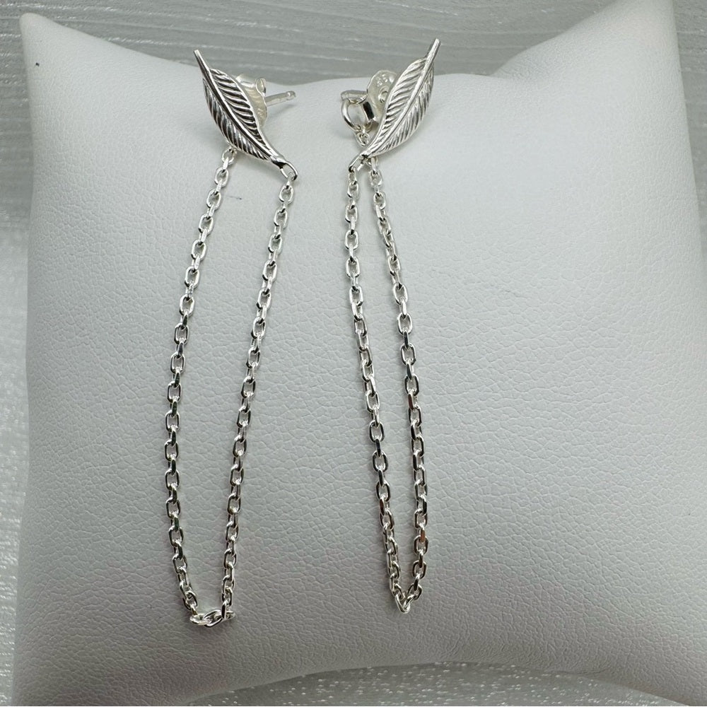 Leaf Chain Hoop Stud Earrings