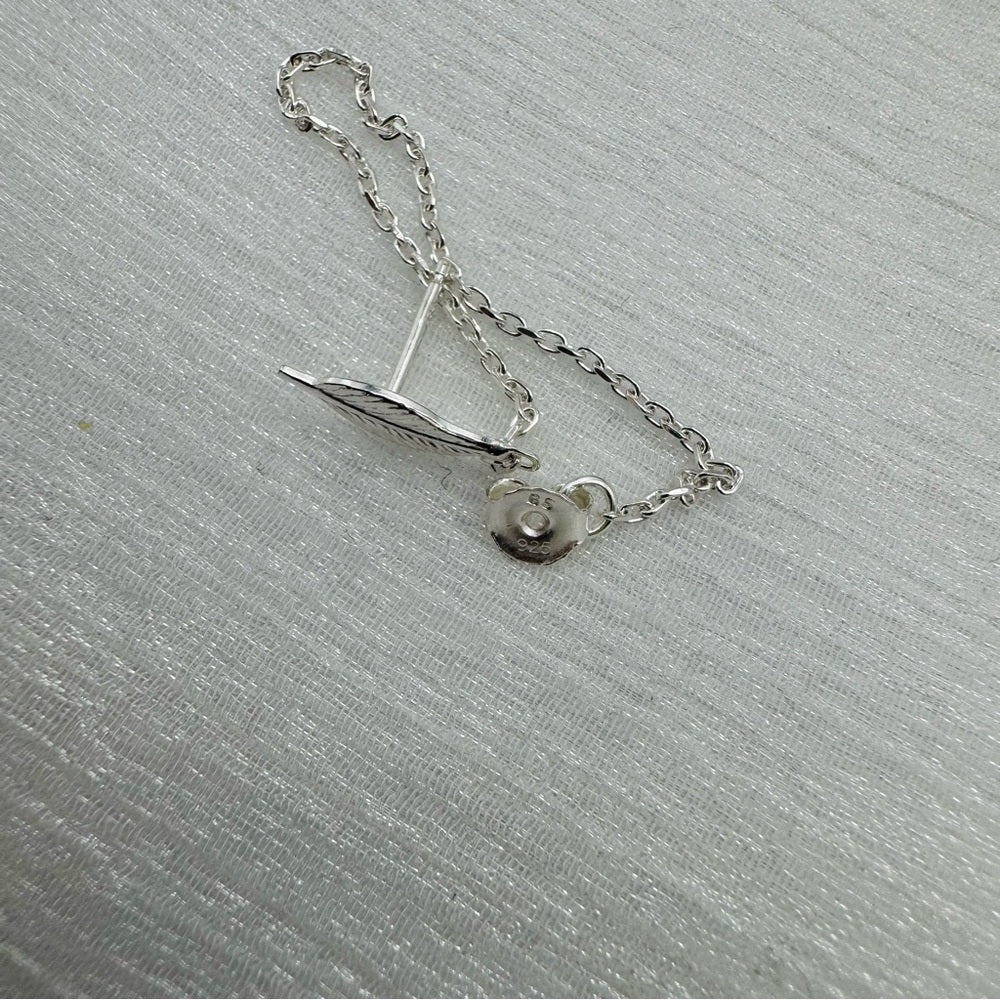 Leaf Chain Hoop Stud Earrings