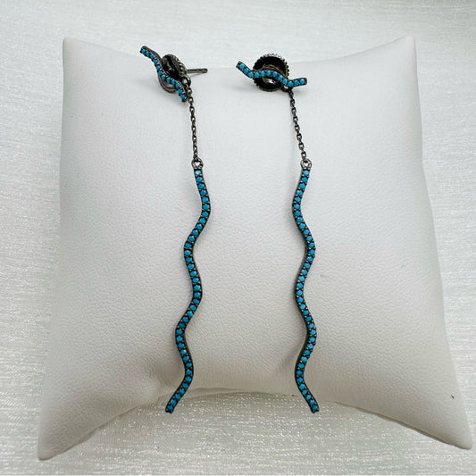 S925 Turquoise Wavy Dangle Stud Earrings