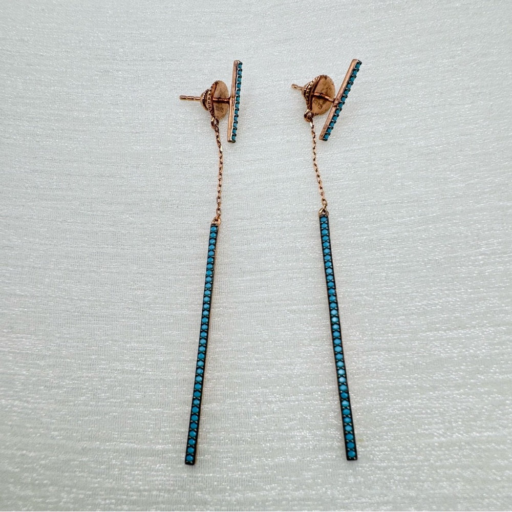 Rose Gold Turquoise Dangle Stud Earrings