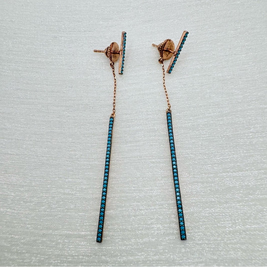 S925 Rose Gold Turquoise Dangle Stud Earrings