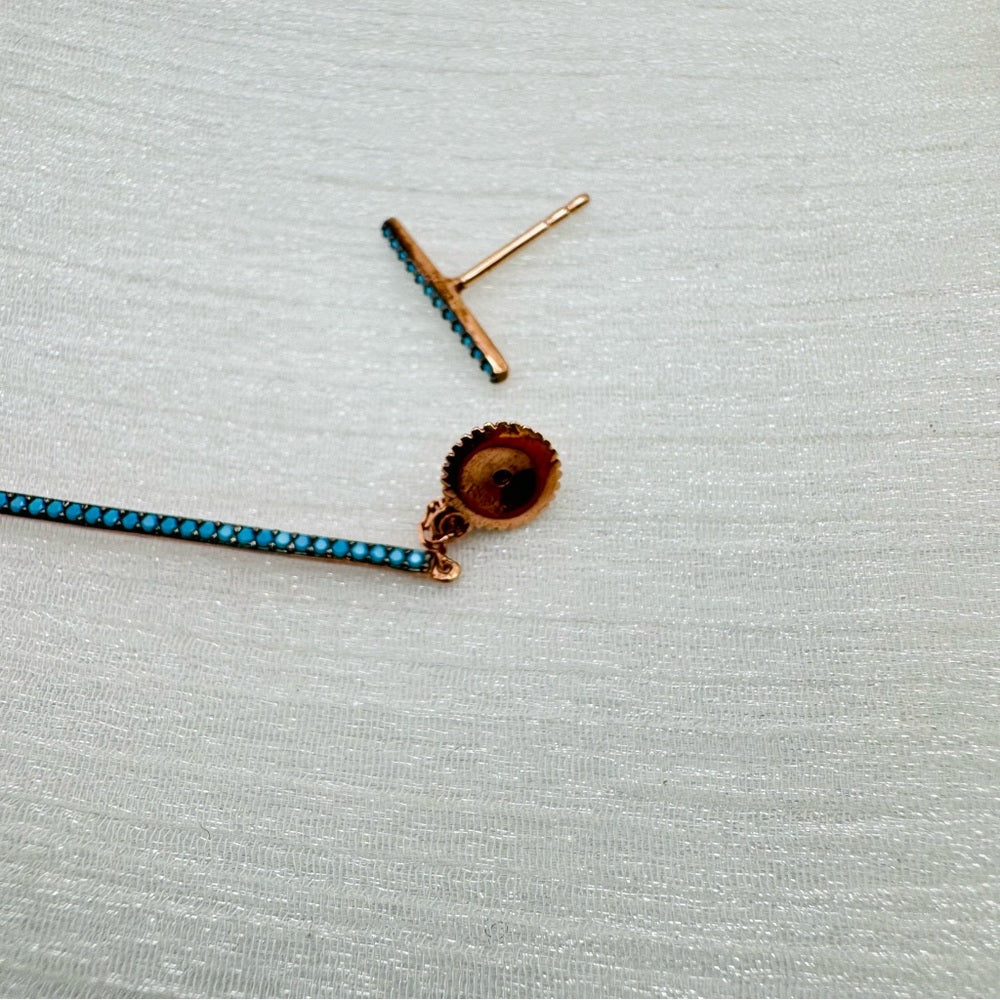 Rose Gold Turquoise Dangle Stud Earrings