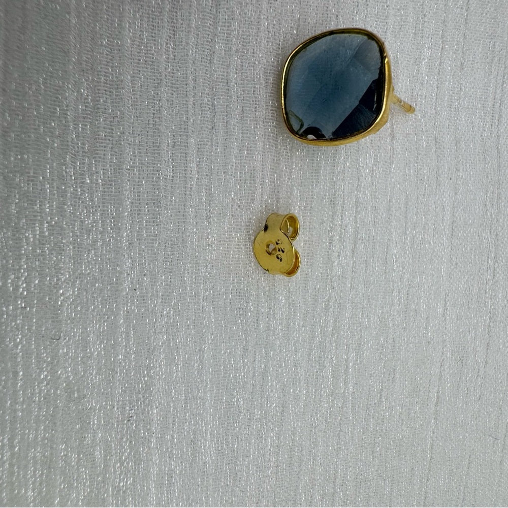 S925 Gold Faceted Blue Crystal Stud Earrings