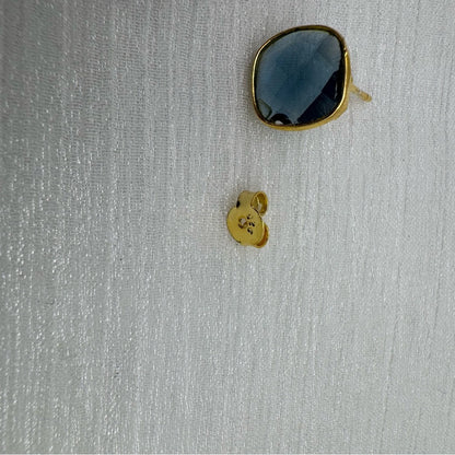 S925 Gold Faceted Blue Crystal Stud Earrings