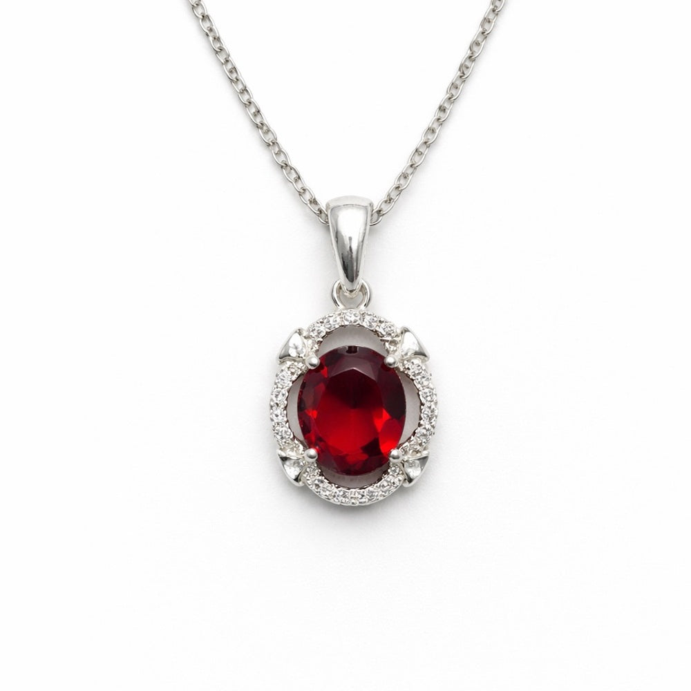 Oval Red Crystal Gemstone Pendant