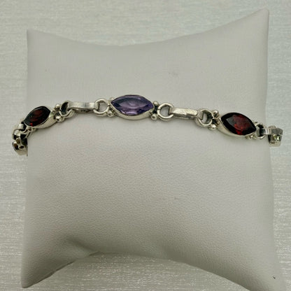 S925 Garnet & Amethyst Chain Bracelet