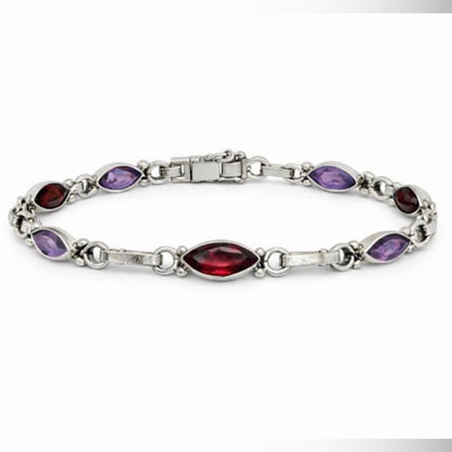 S925 Garnet & Amethyst Chain Bracelet