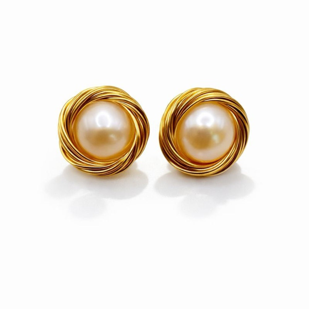 Gold Nested Pearl Stud Earrings