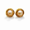 Gold Nested Pearl Stud Earrings