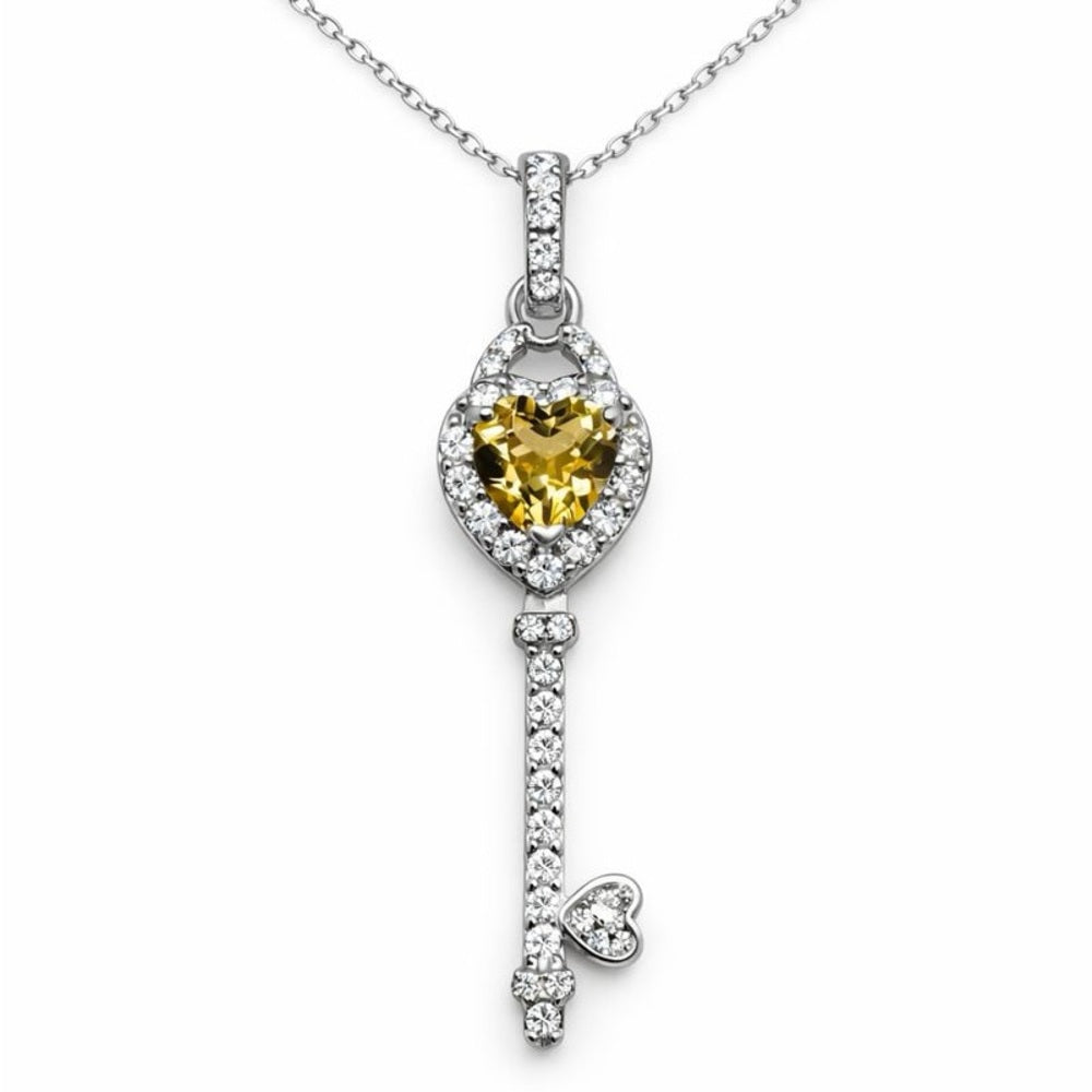 Citrine Heart Key Pendant