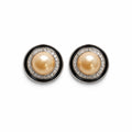 Pearl Stud Earrings with Black Studded Setting