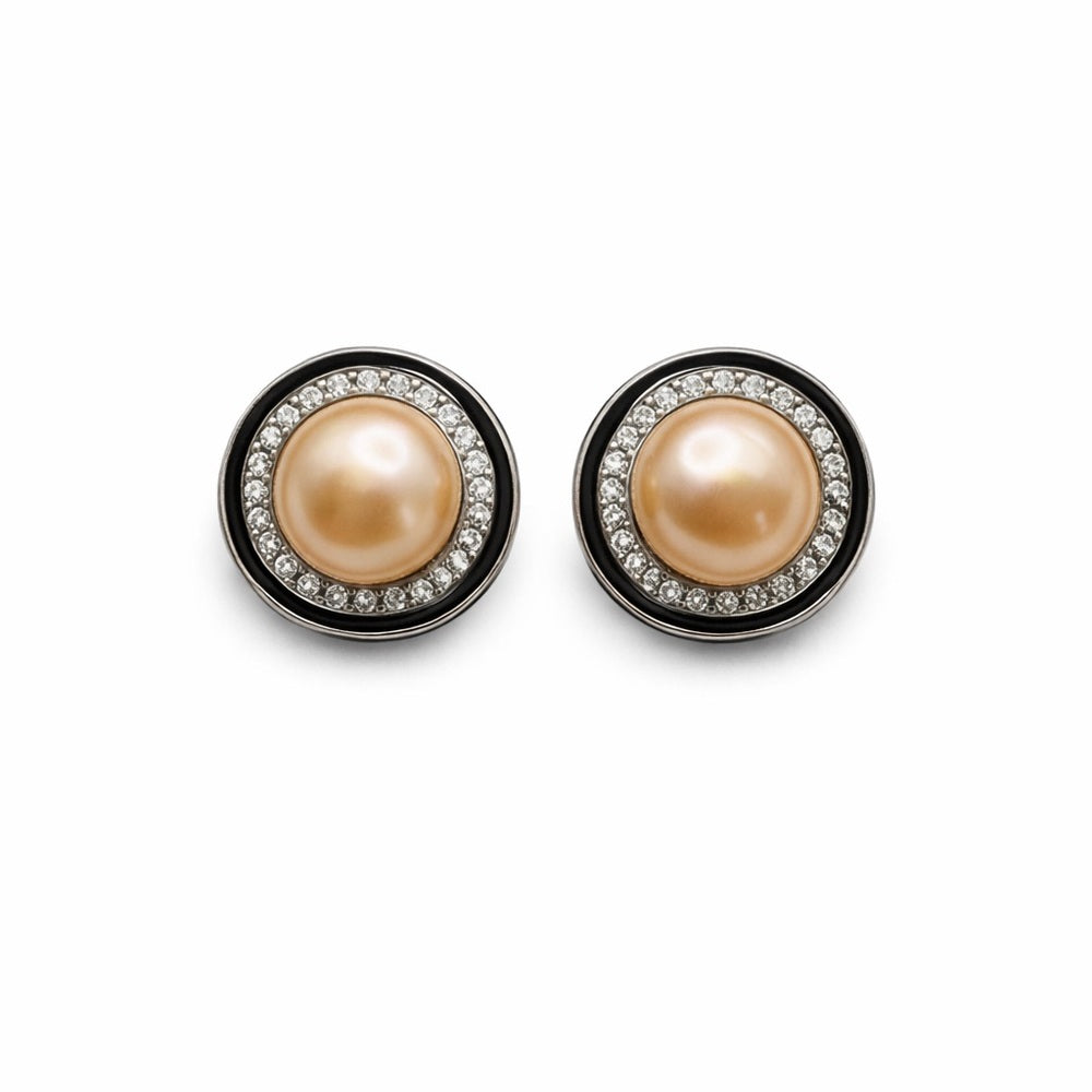 Pearl Stud Earrings with White Studded Setting