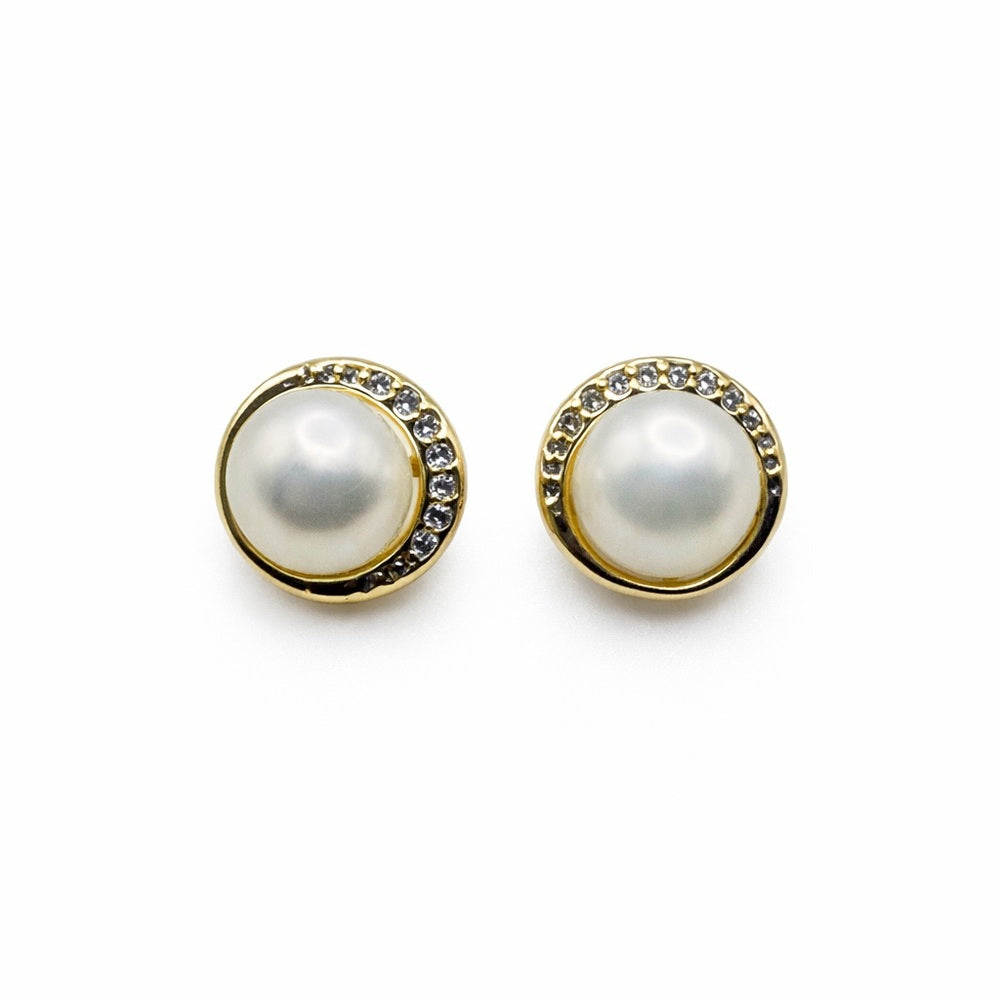 Pearl Stud Earrings with Gold Circle Detailing