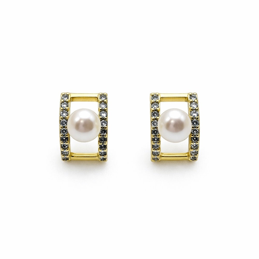 Pearl Stud Earrings on Gold Arch Detail