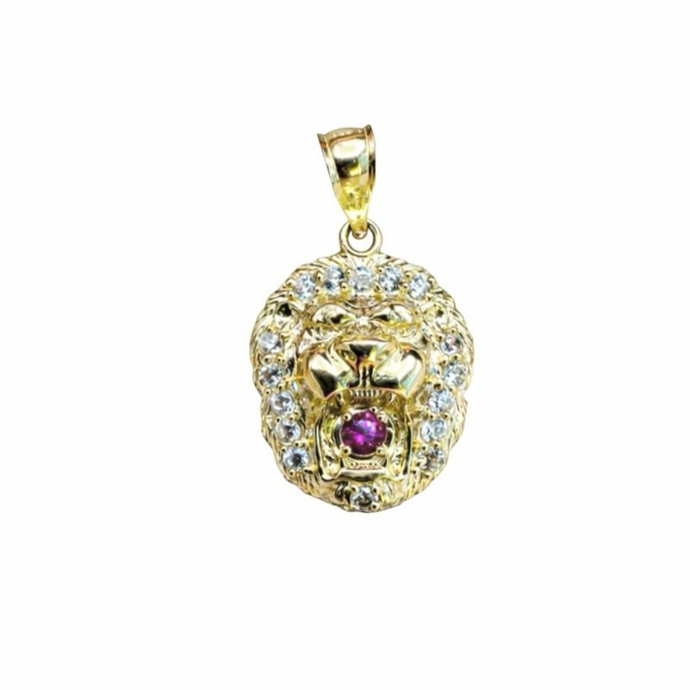 10k Solid Gold Pavé Lion w Ruby Pendant