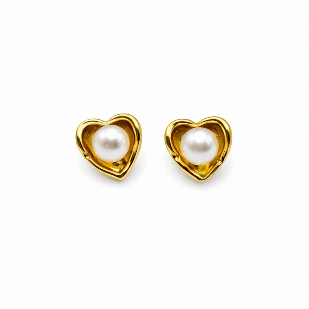 Heart Pearl Stud Earrings