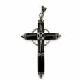 Black Onyx Silver Detail Cross Pendant