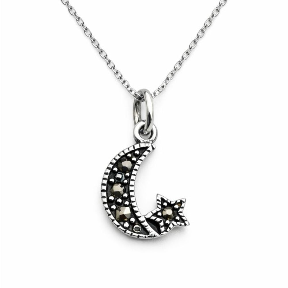 Marcasite Moon and Star Pendant