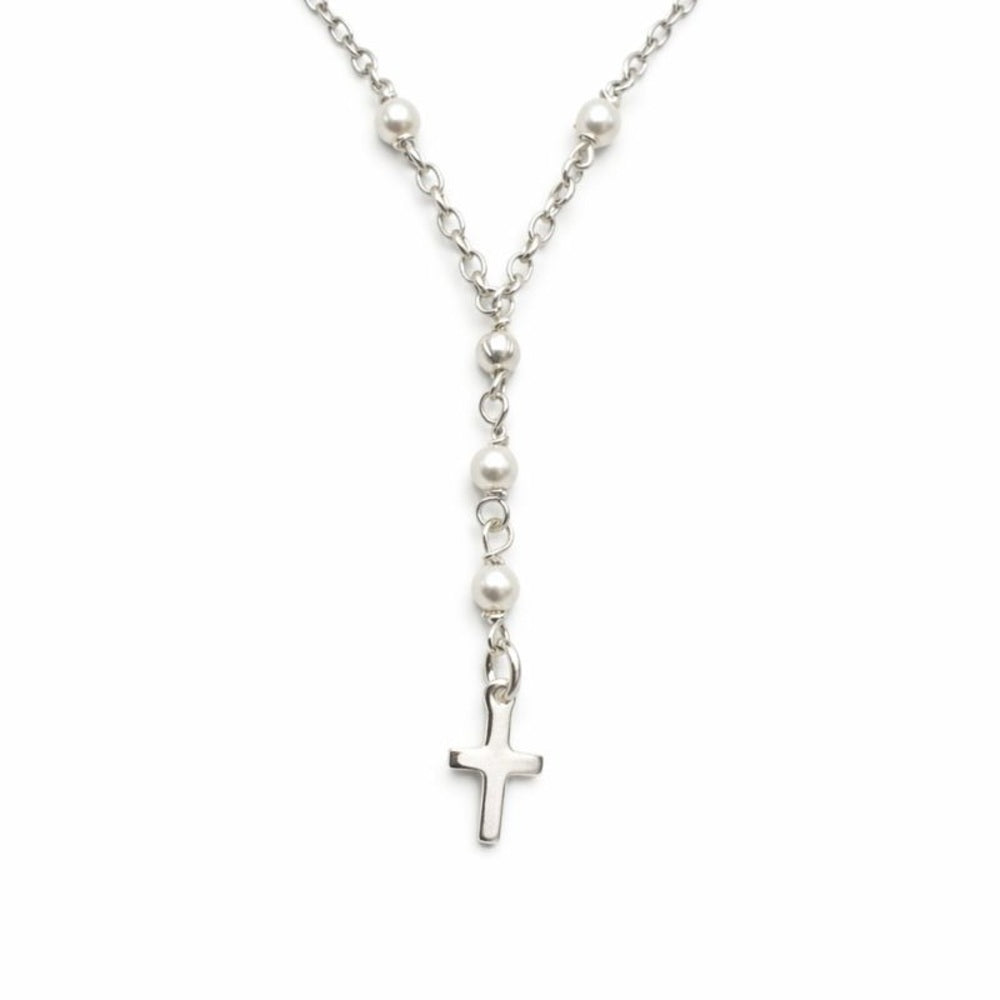 Sterling Silver Pearl Rosary Necklace