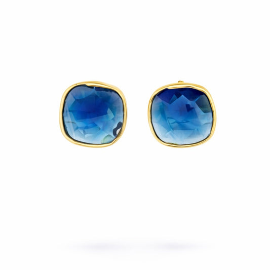 S925 Gold Faceted Blue Crystal Stud Earrings