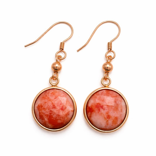 S925 Rose Gold Round Faceted Dangle Earrings