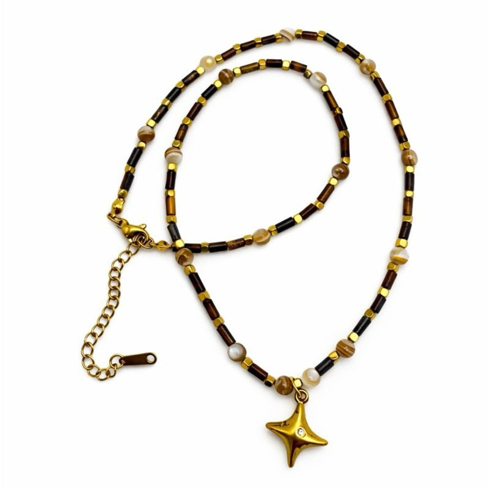 Tigers eye and Mother of Pearl Gemstone Necklace Style #20