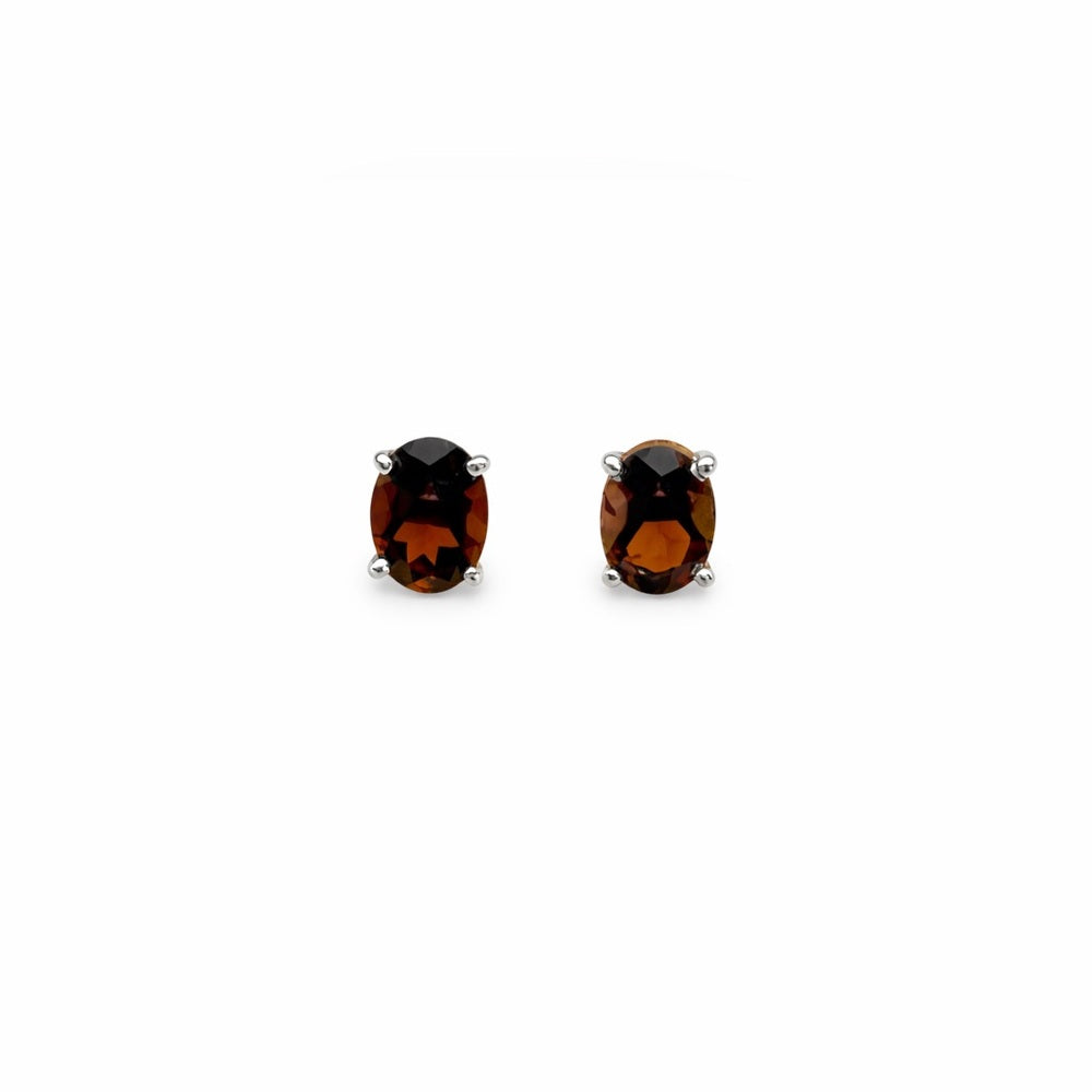 Smoky Quartz Oval Stud Earrings