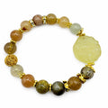 Garden Quartz & Lemon Quartz Carved Pendant Stretchy Bracelet