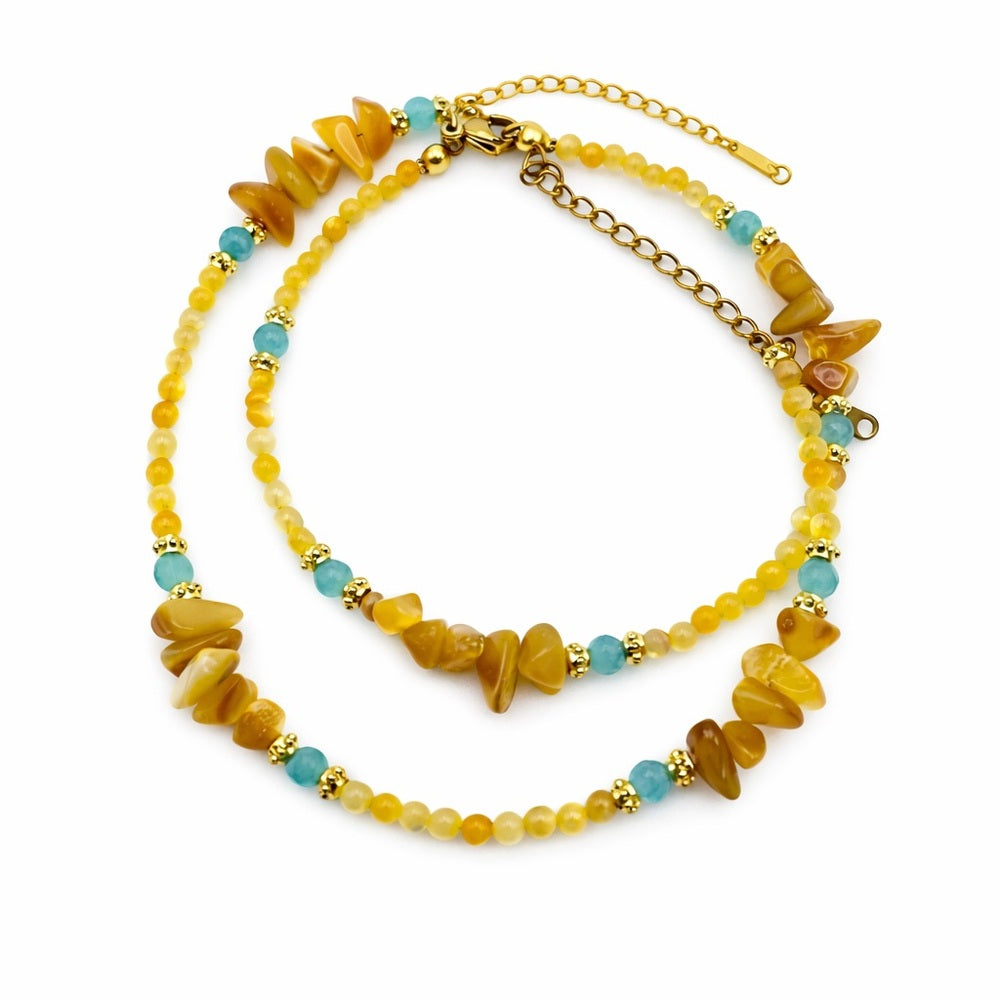 Yellow Jade and Aquamarine Mixed Gemstone Necklace Style #9