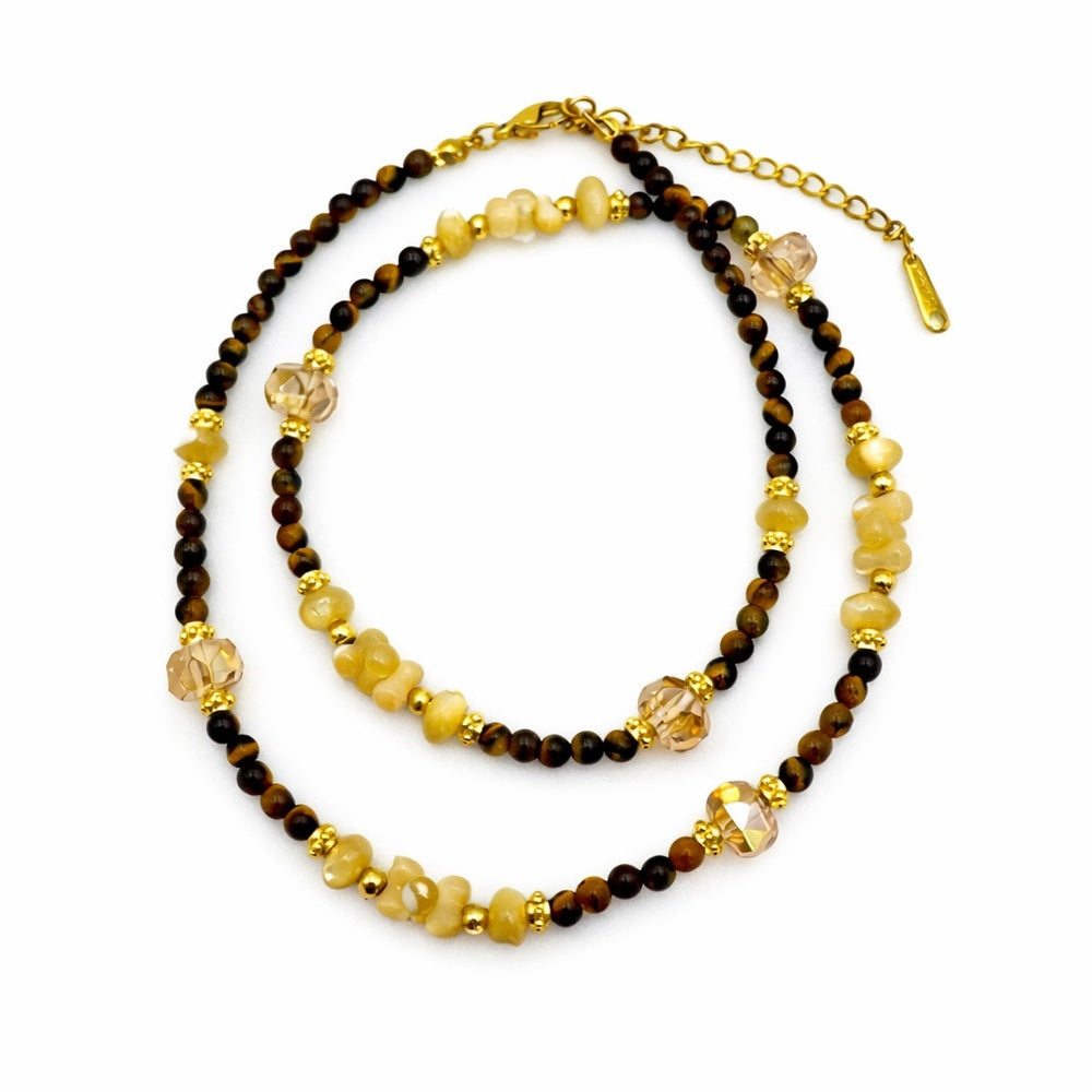 Tigers Eye and Mother of Pearl Beaded Necklace Style #15