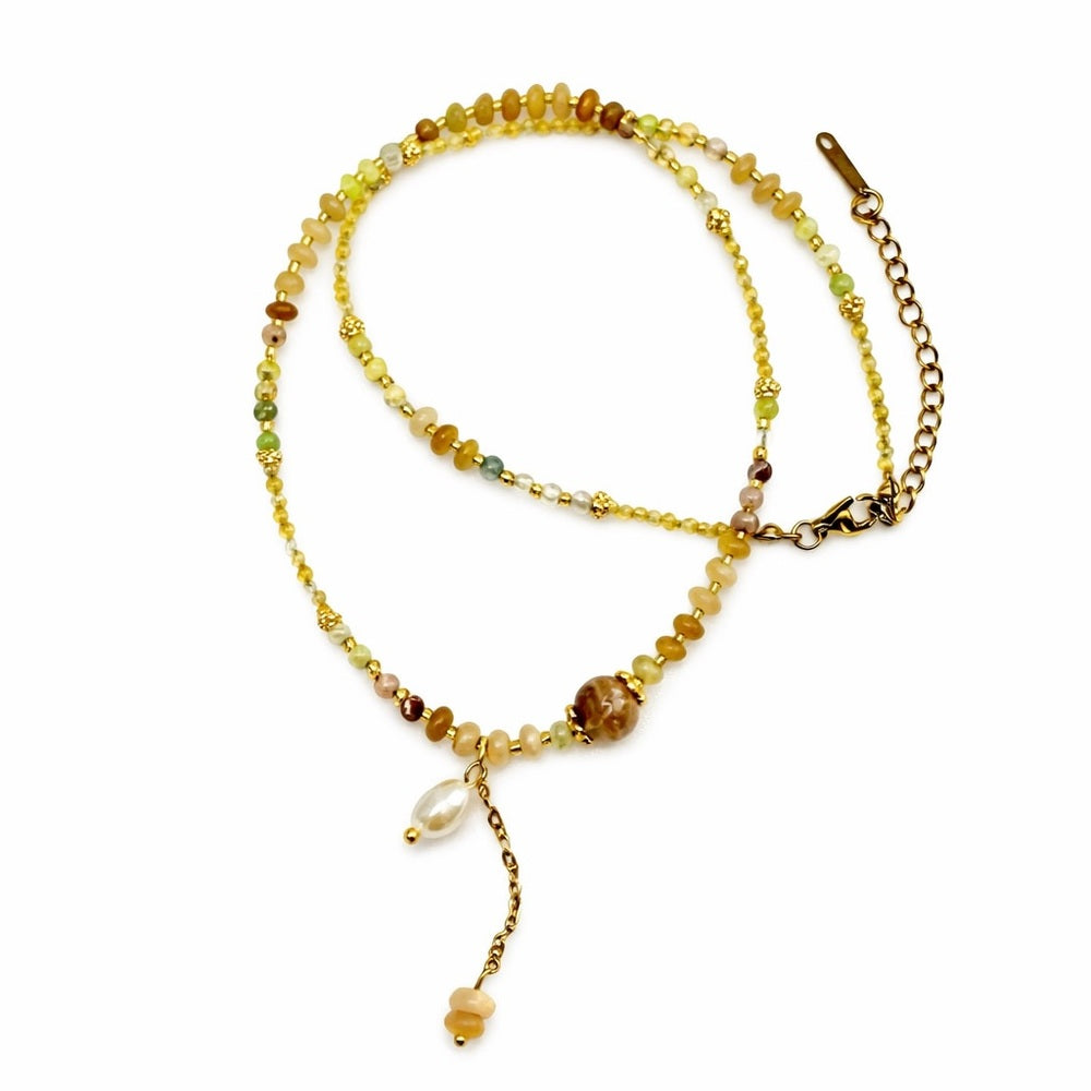 Lemon Jade & Golden Healer Gemstone Necklace Style #16