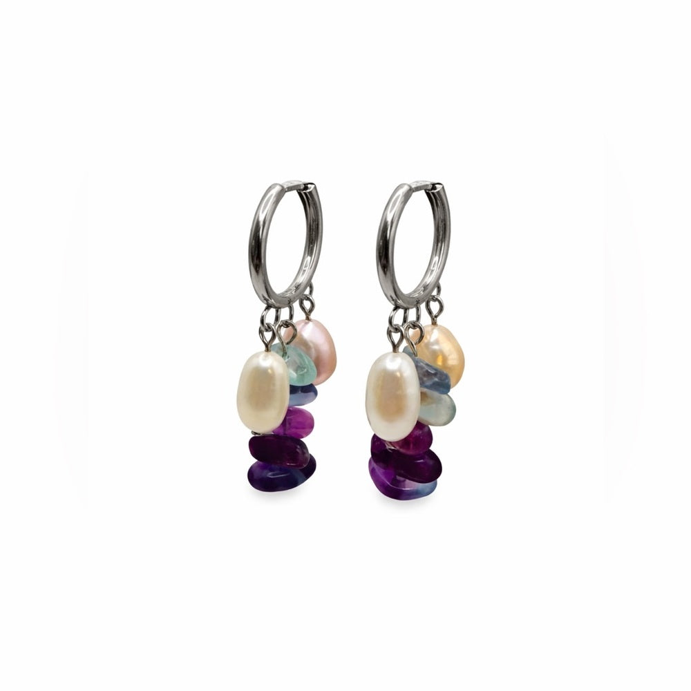 Fluorite & Freshwater Pearl Handmade Hoops