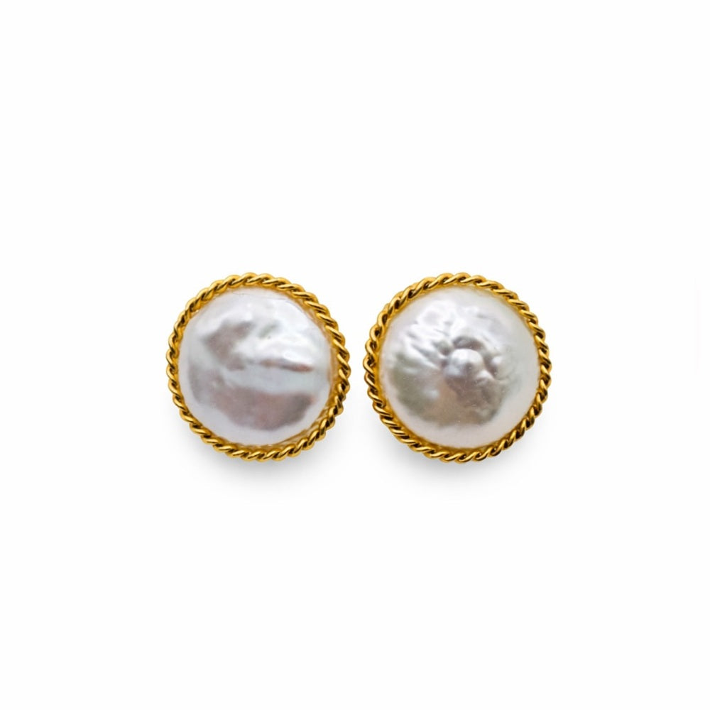 Pearl Stud Earrings with Gold Outer Detailing