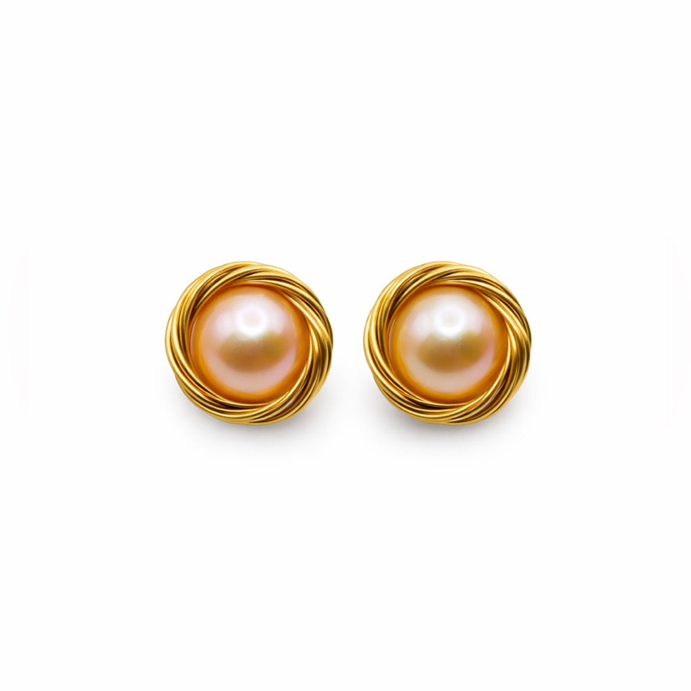 Gold Nested Pearl Stud Earrings