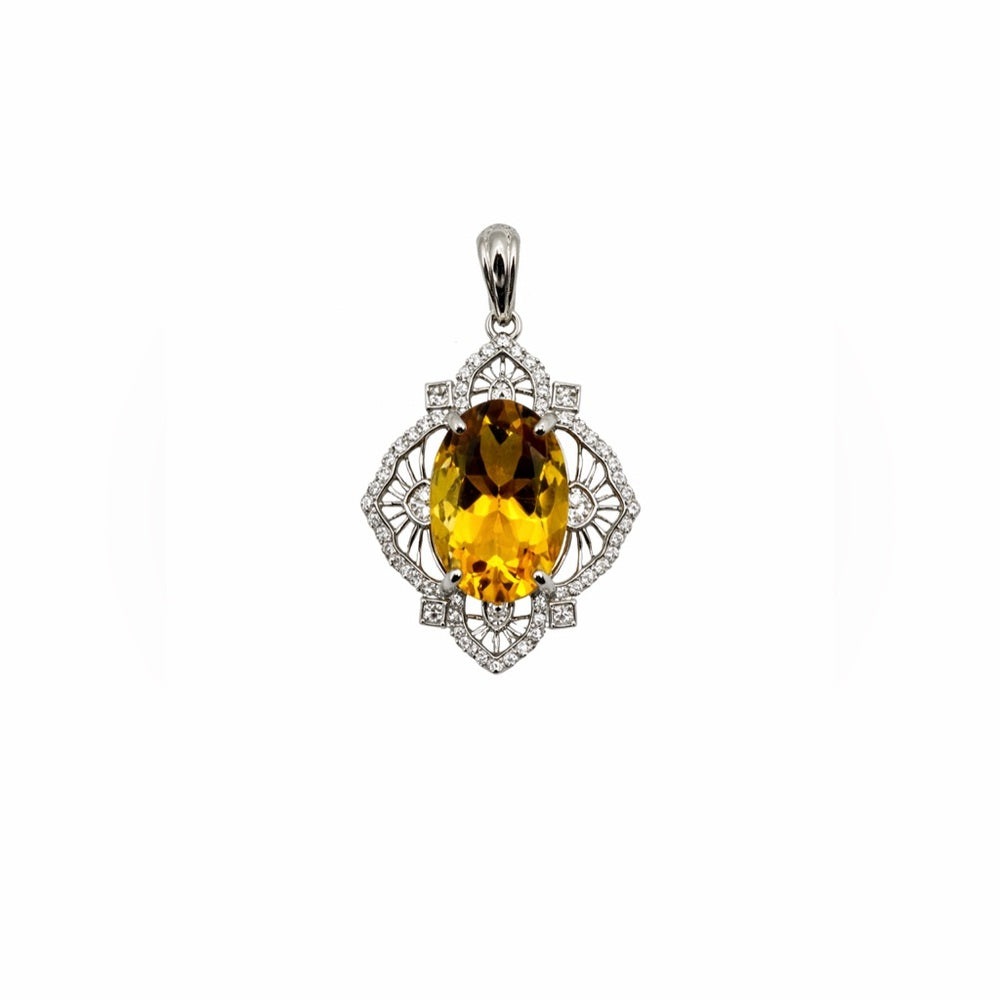Oval Citrine Pavé Detail Pendant
