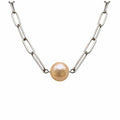 Golden Freshwater Pearl Large Paper Clip Chain Necklace