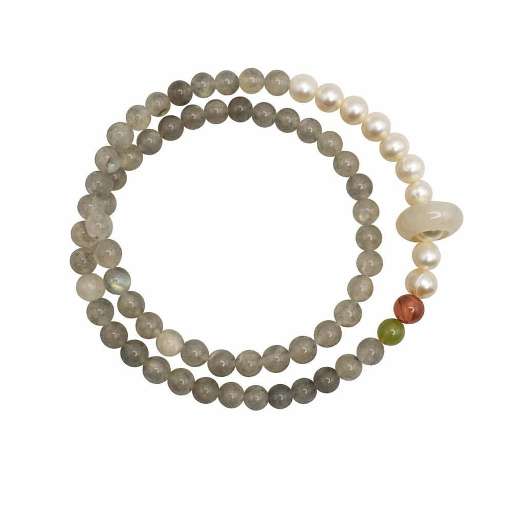 Labradorite & Freshwater Pearls Gemstone Stretchy Bracelet