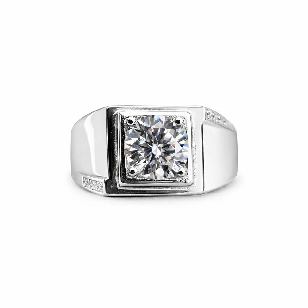 1 CT Moissanite Signet Pave Band Sterling Silver Ring