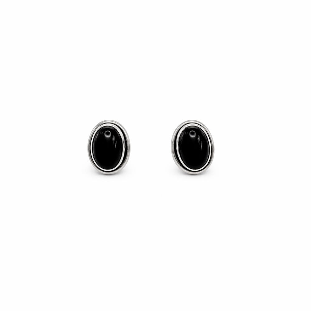 Oval Black Onyx Stud Earrings