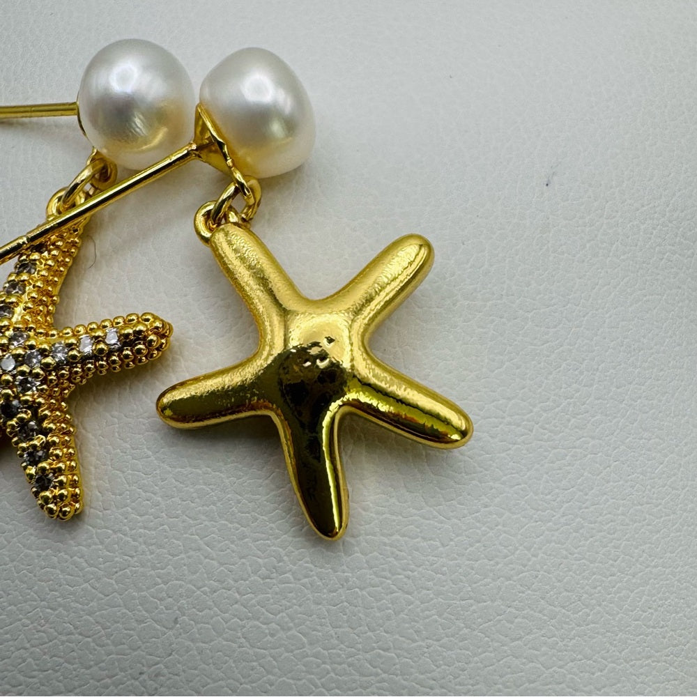 S925 Gold Asymmetrical Starfish Earrings