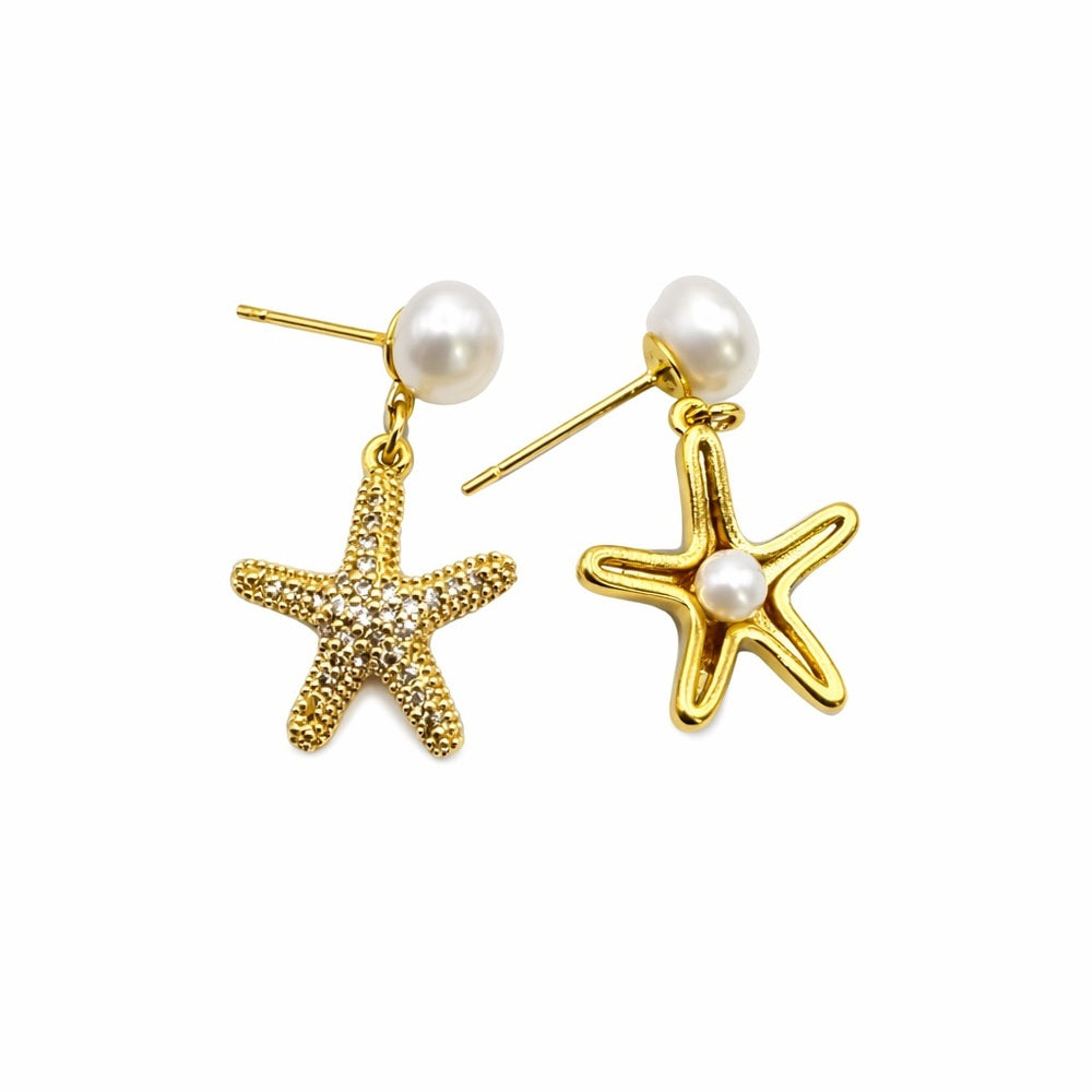 S925 Gold Asymmetrical Starfish Earrings